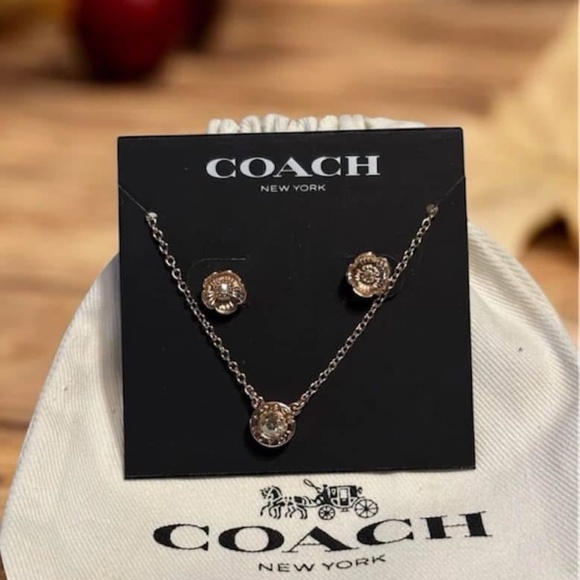 Coach Jewelry - Coach Rose Gold Plated & Cubic Zirconia Necklace & Earring Set
